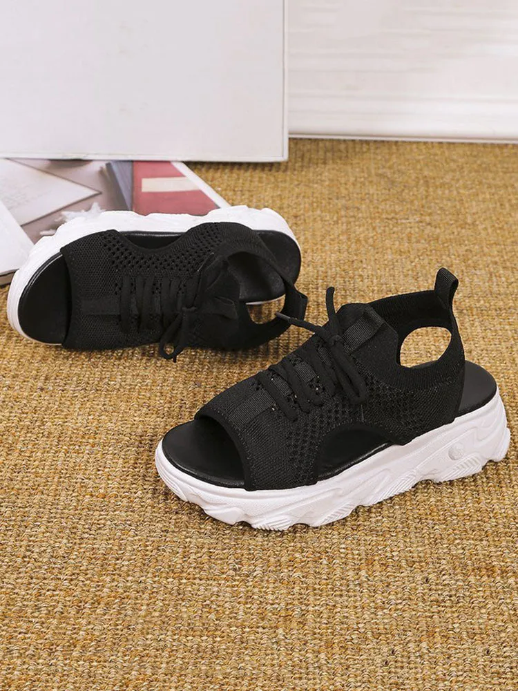 Open Toe Knitted Platform Sandals