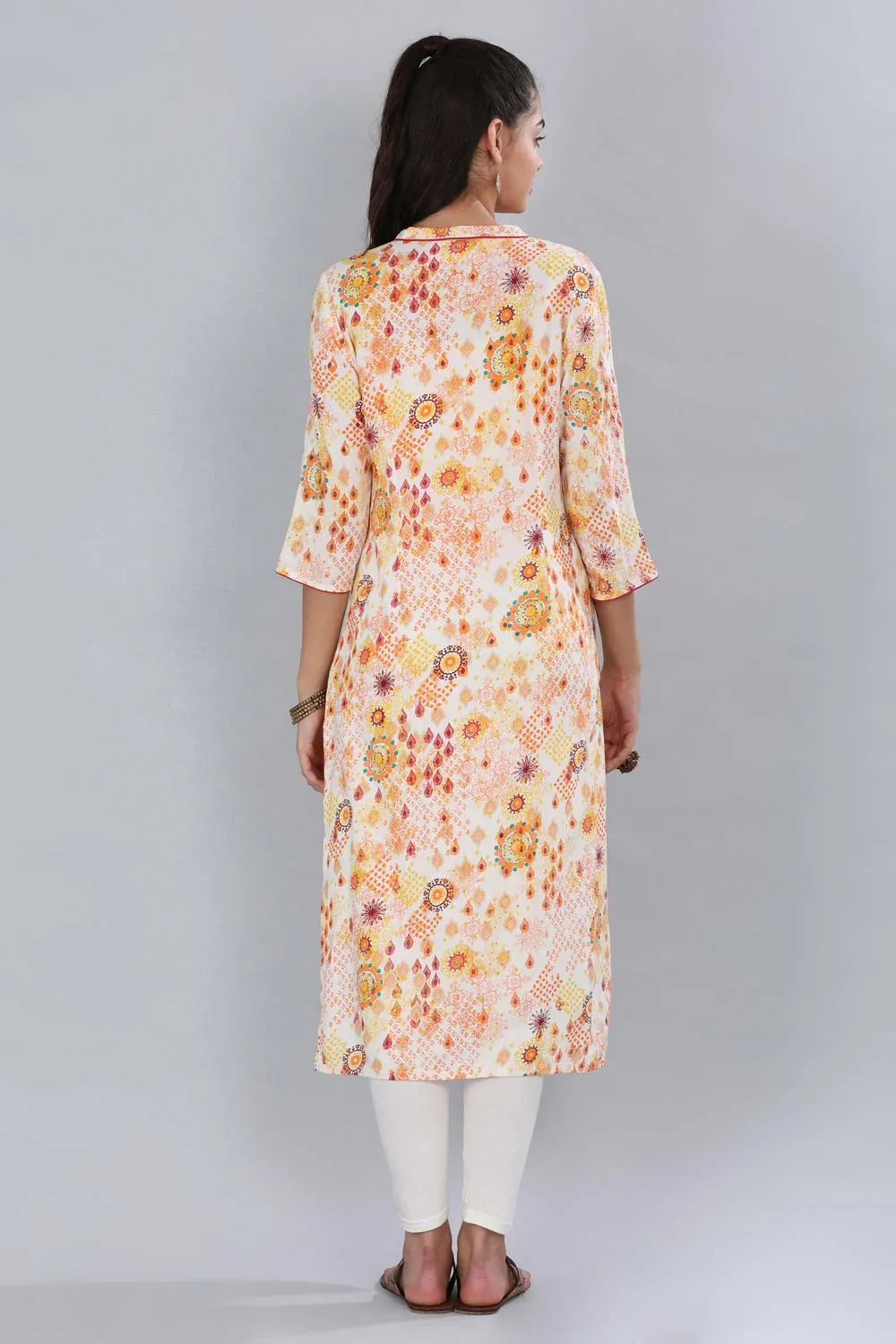 Orange Mandarin Neck Printed kurta