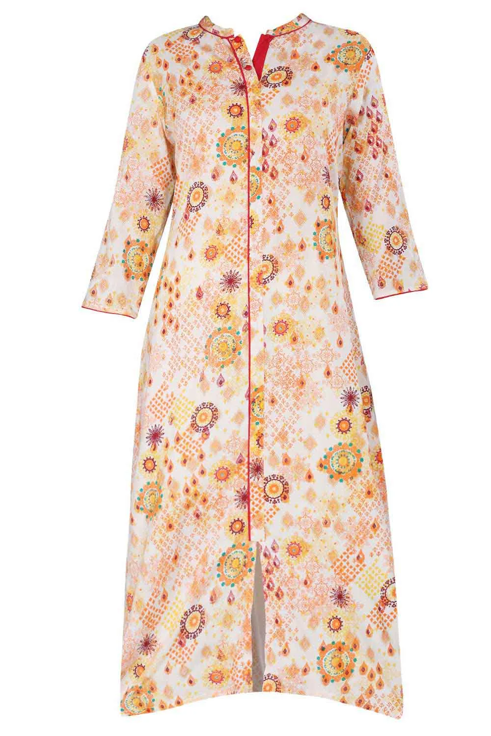 Orange Mandarin Neck Printed kurta