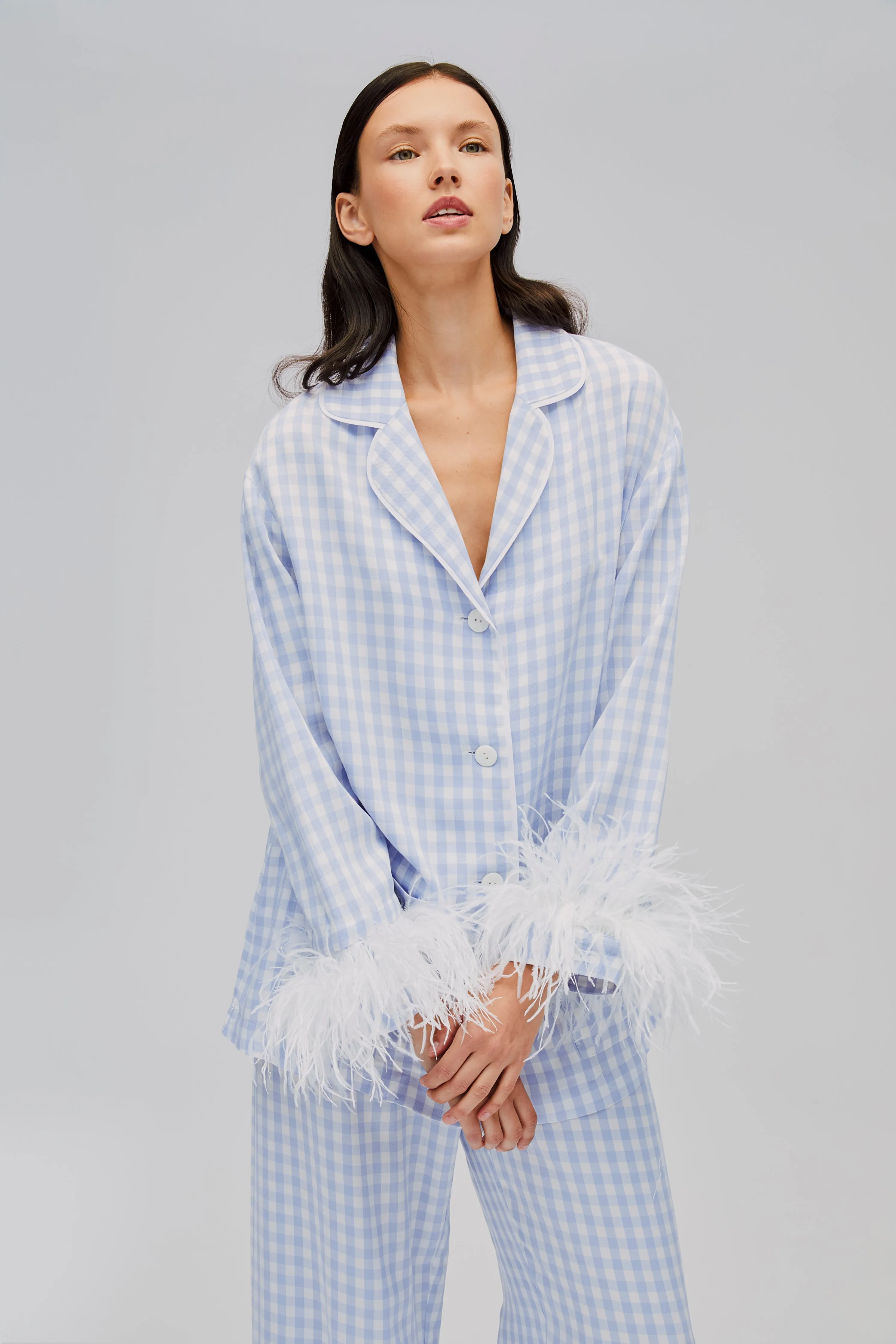 Party Pyjamas Set with Detachable Feathers in Blue Vichy