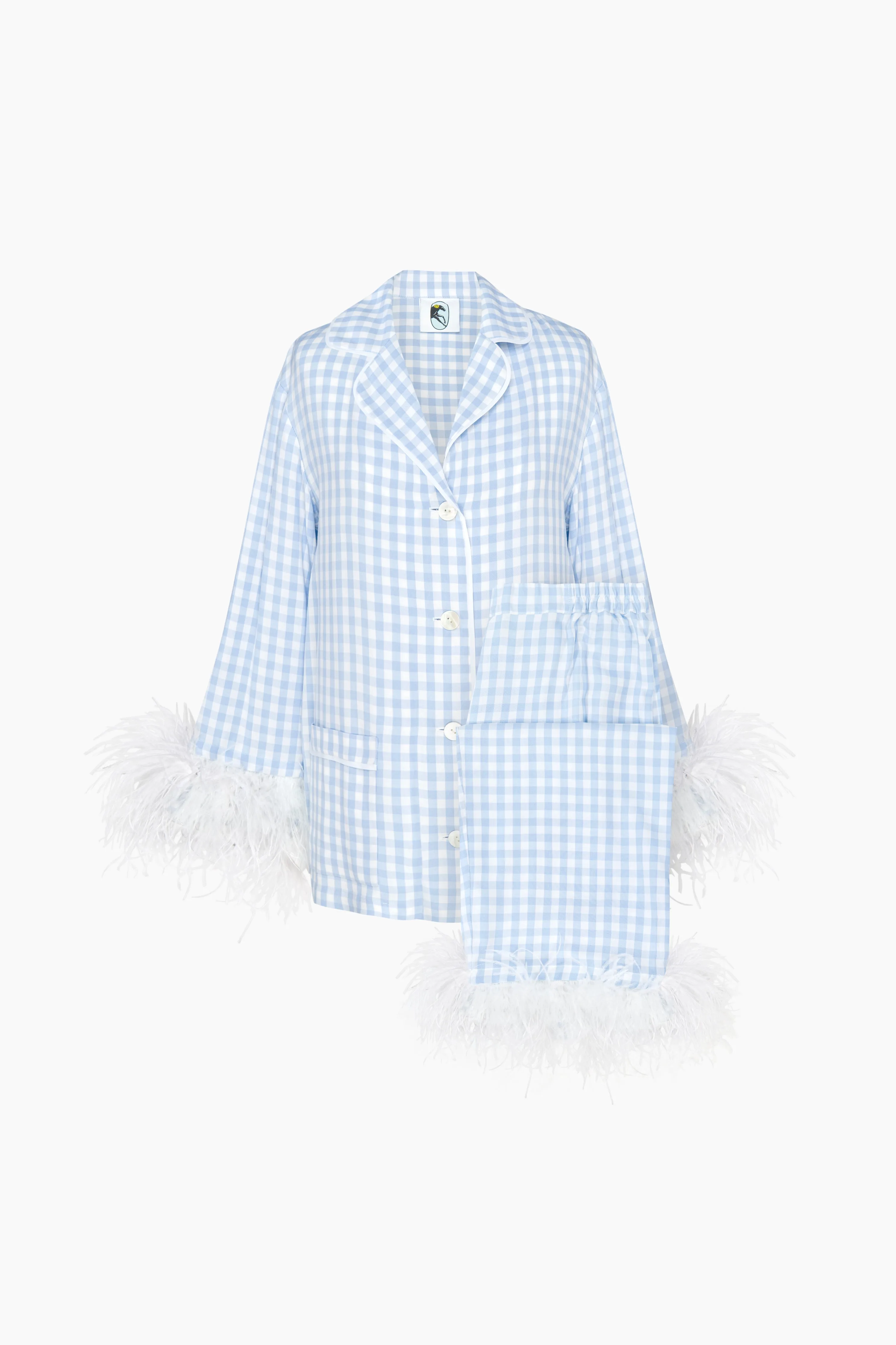 Party Pyjamas Set with Detachable Feathers in Blue Vichy