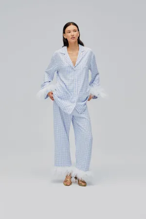 Party Pyjamas Set with Detachable Feathers in Blue Vichy