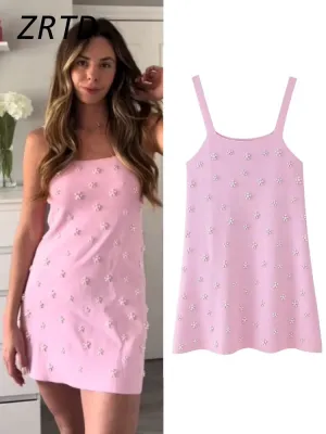 Pearls Knitted Mini Sling Dress