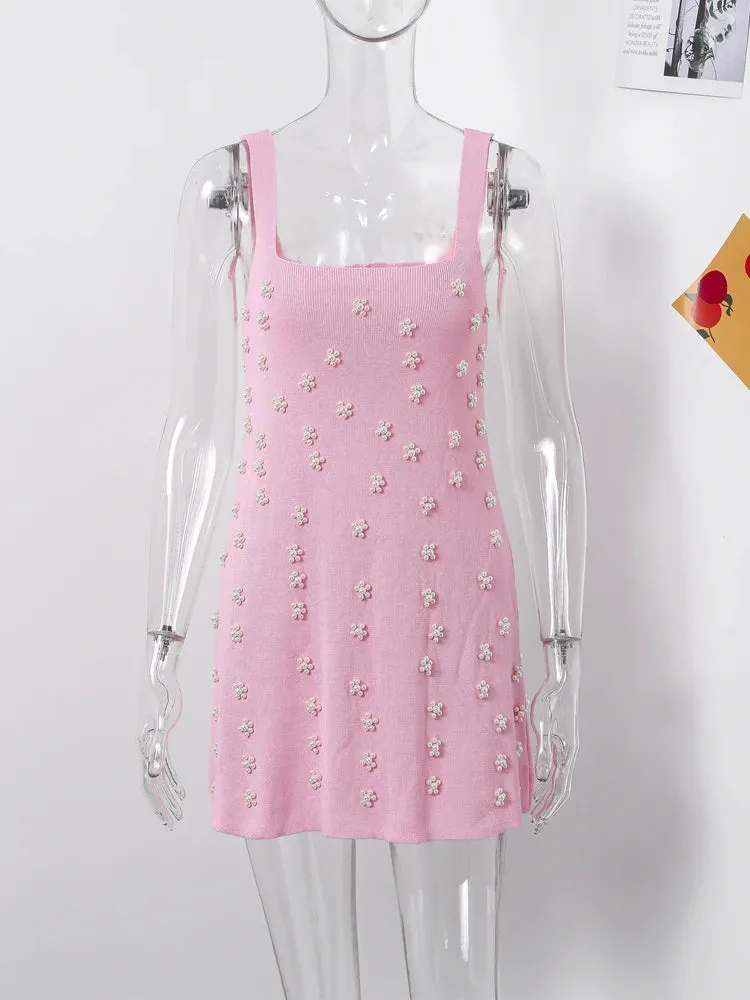 Pearls Knitted Mini Sling Dress