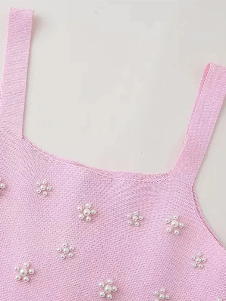 Pearls Knitted Mini Sling Dress