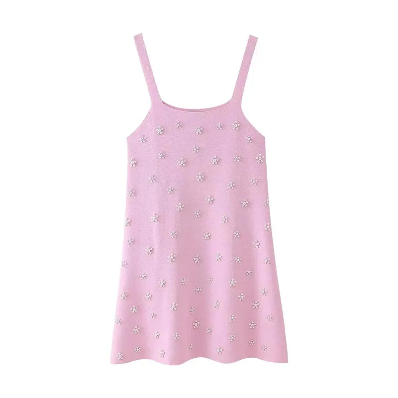 Pearls Knitted Mini Sling Dress