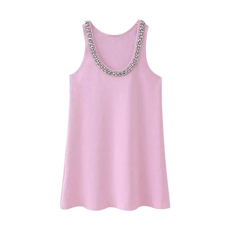 Pearls Knitted Mini Sling Dress