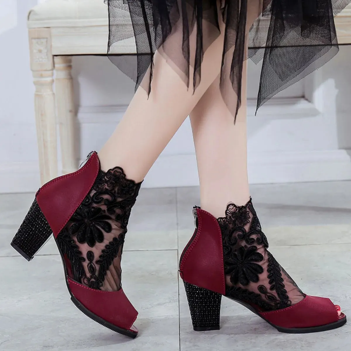 Peep Toe Block Heels Sandals