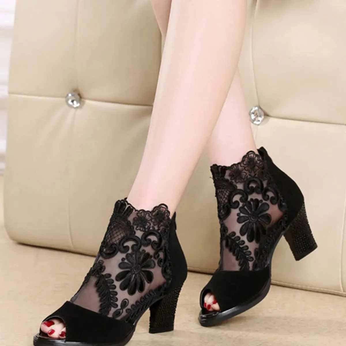 Peep Toe Block Heels Sandals