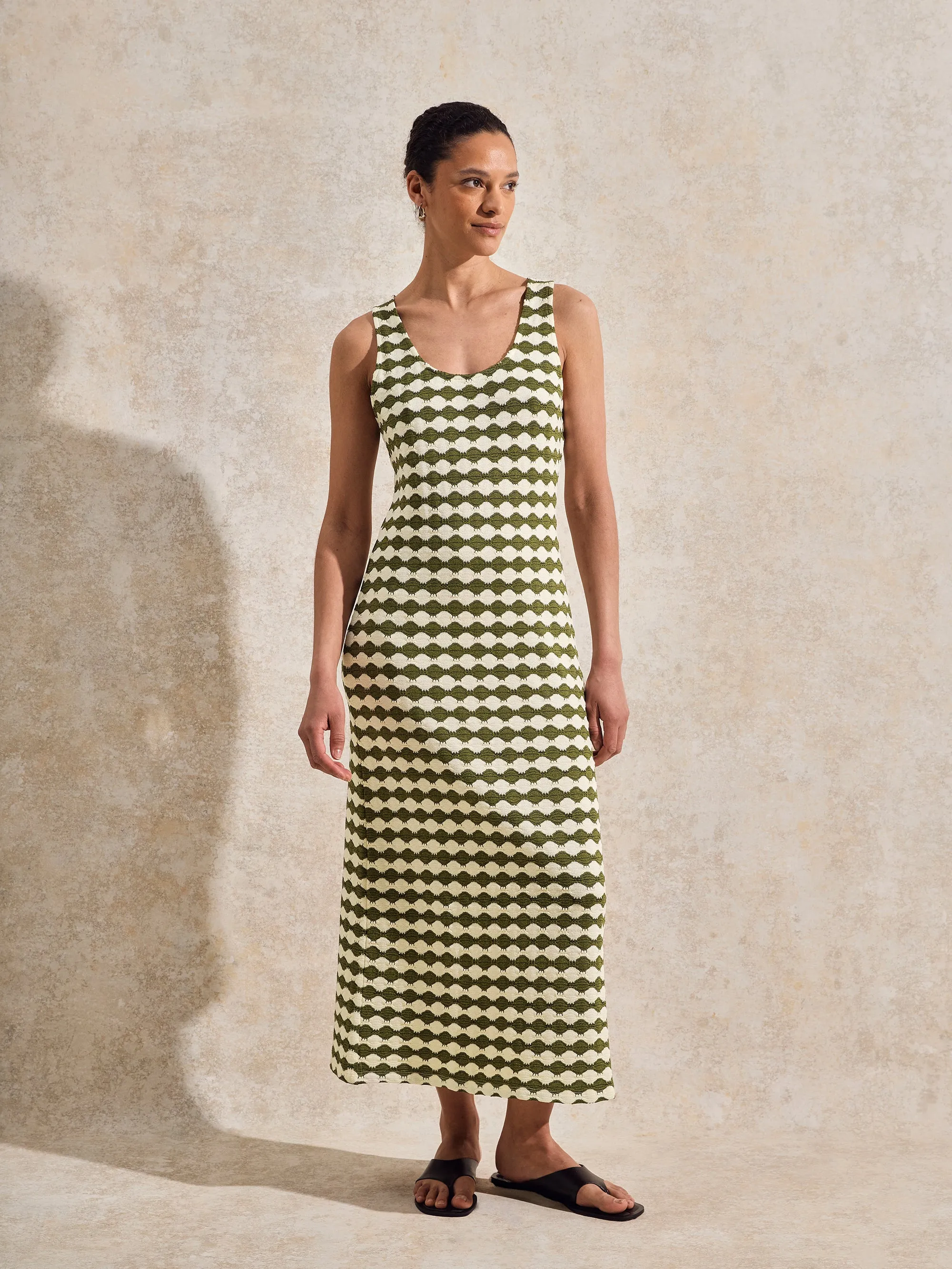 Petite Khaki Diamond-Stripe Knitted Dress