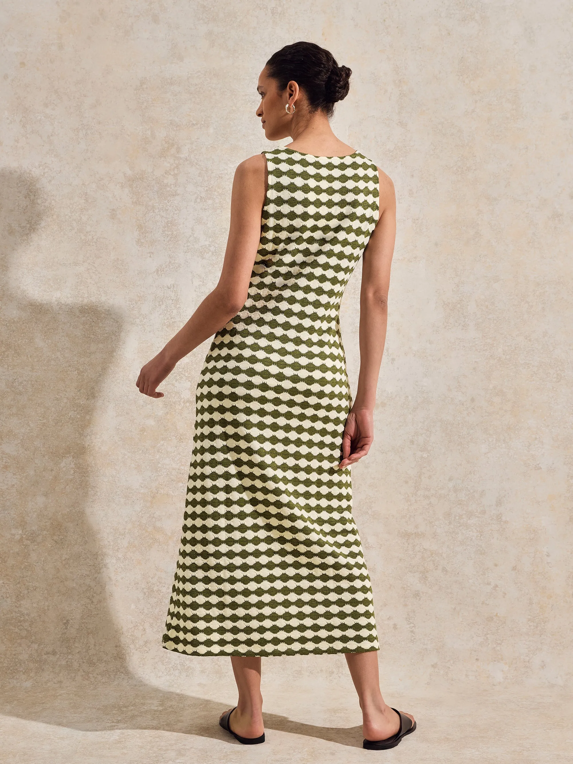Petite Khaki Diamond-Stripe Knitted Dress