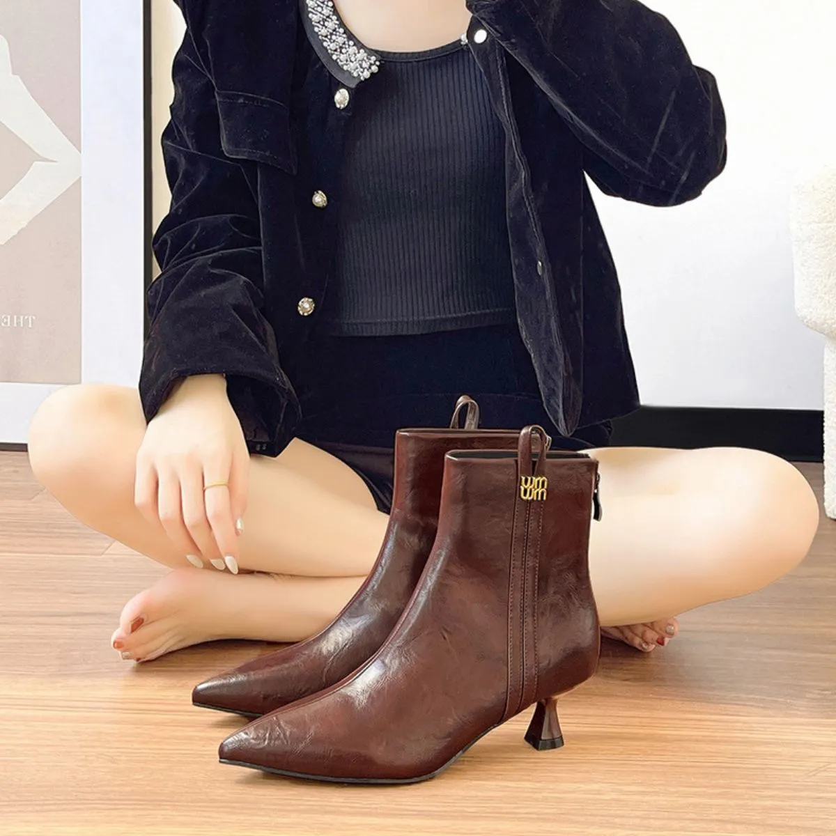 Point Toe Kitten Heels Boots