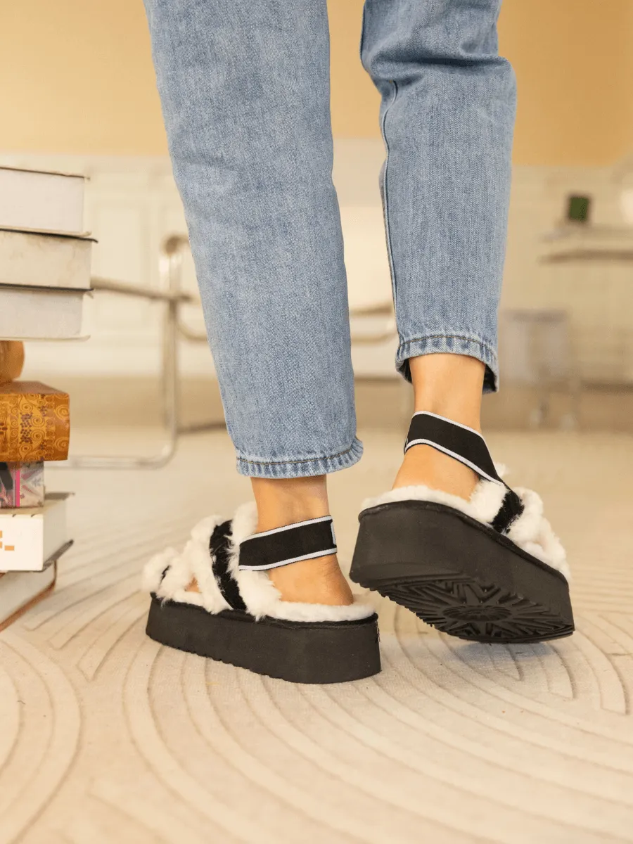 Roar Wool Lined Criss-Cross Strap Slipper - White