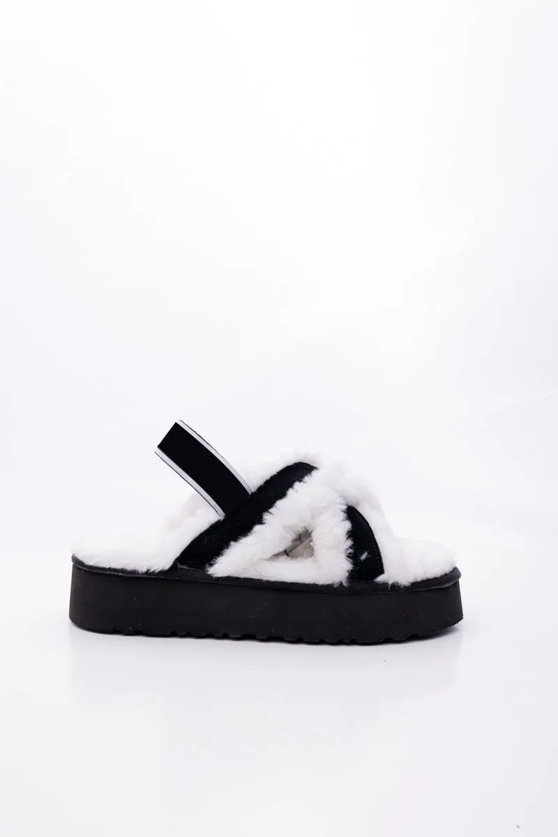 Roar Wool Lined Criss-Cross Strap Slipper - White