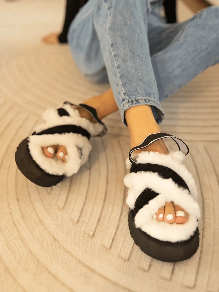 Roar Wool Lined Criss-Cross Strap Slipper - White
