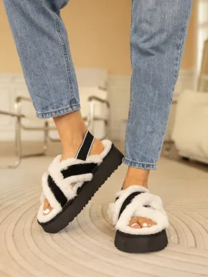 Roar Wool Lined Criss-Cross Strap Slipper - White