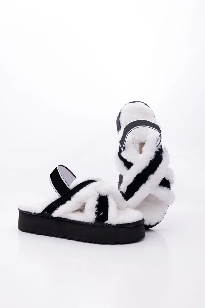 Roar Wool Lined Criss-Cross Strap Slipper - White