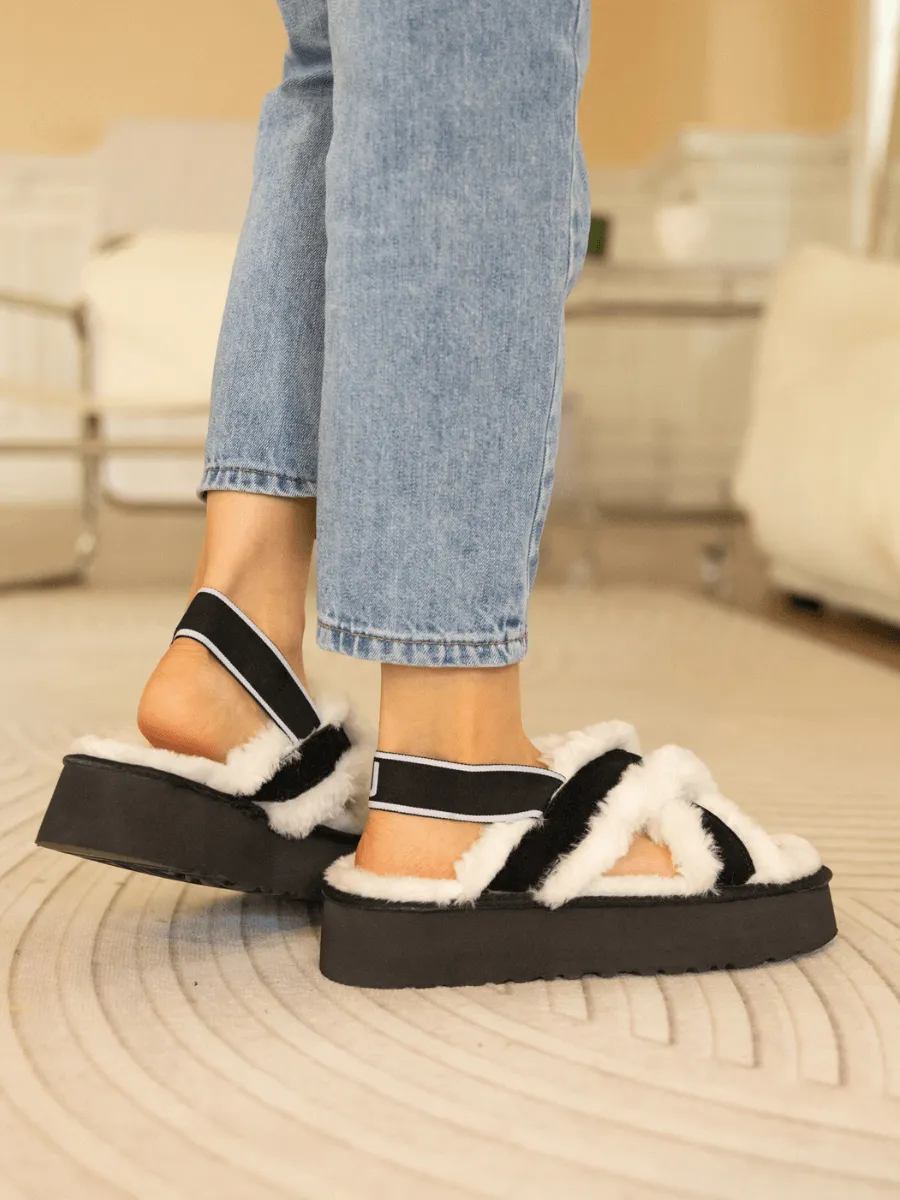 Roar Wool Lined Criss-Cross Strap Slipper - White