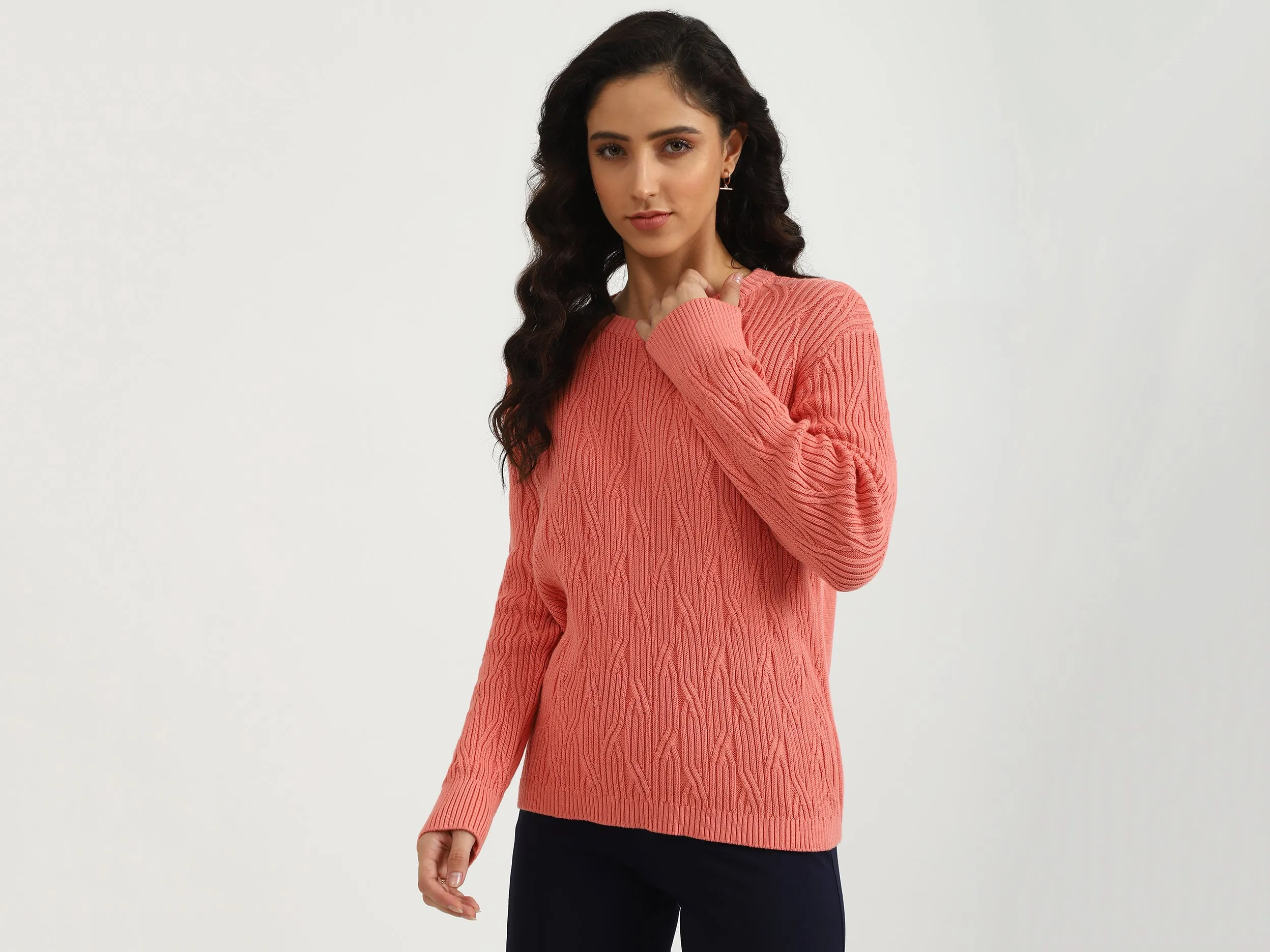 Round Neck Textured Sweater