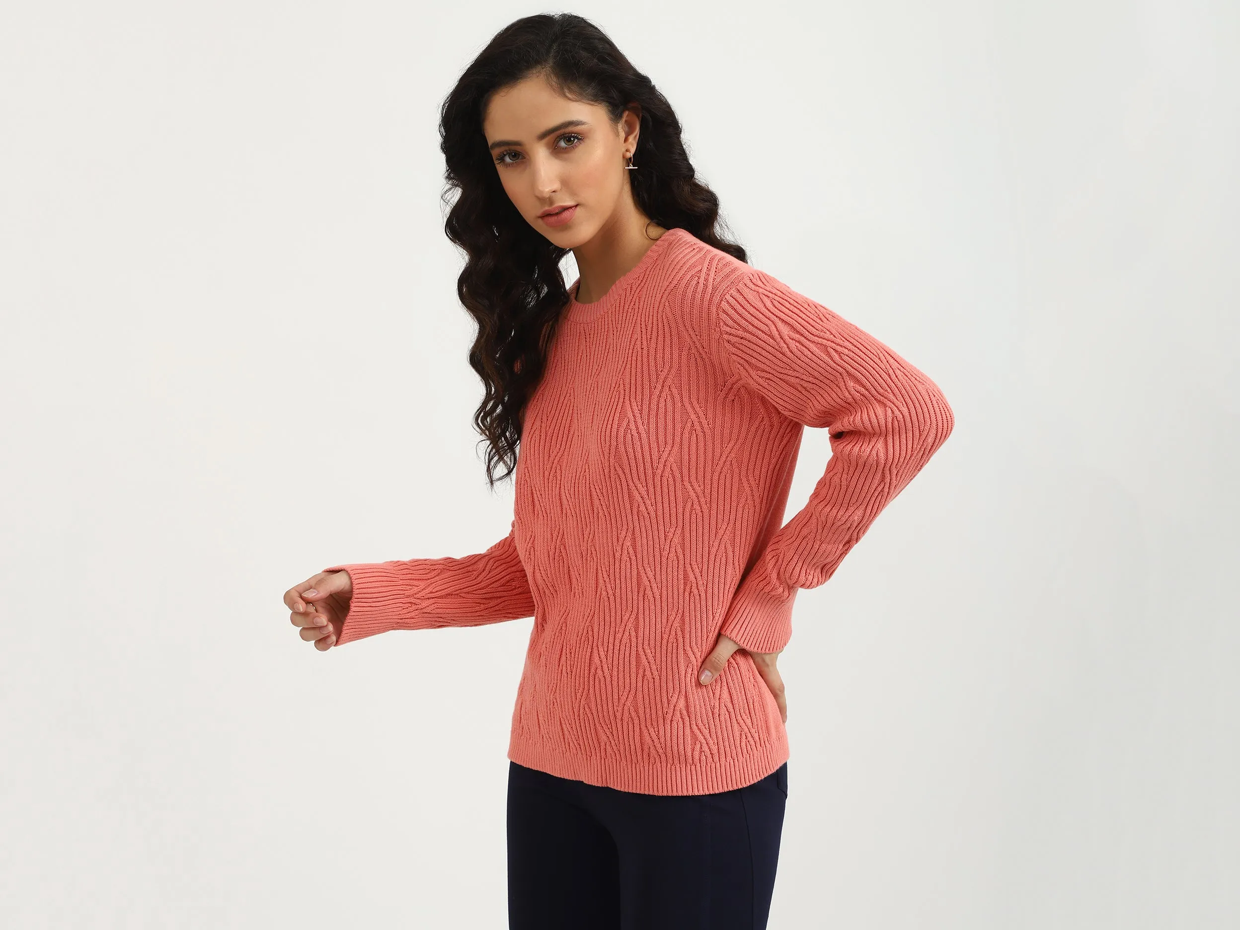 Round Neck Textured Sweater