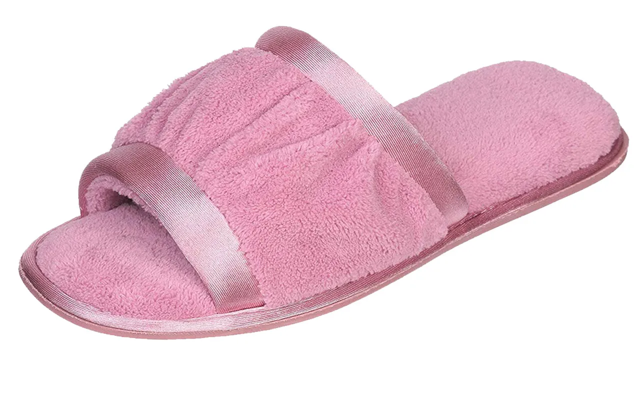 Roxoni Women's Open Toe Slide Slipper ; Ideal Terry Cloth House Shoe for Indoor and Outdoor