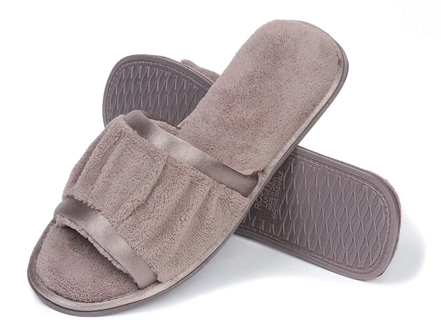 Roxoni Women's Open Toe Slide Slipper ; Ideal Terry Cloth House Shoe for Indoor and Outdoor