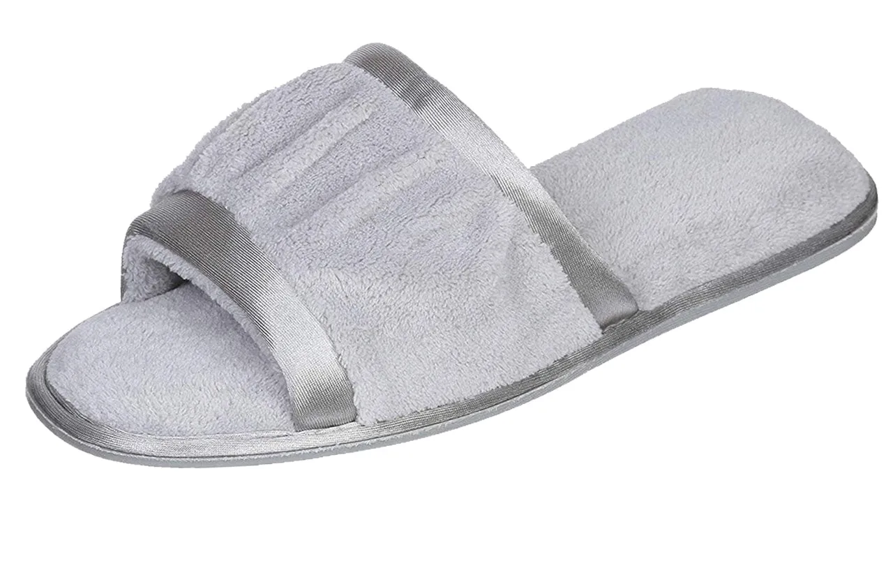 Roxoni Women's Open Toe Slide Slipper ; Ideal Terry Cloth House Shoe for Indoor and Outdoor