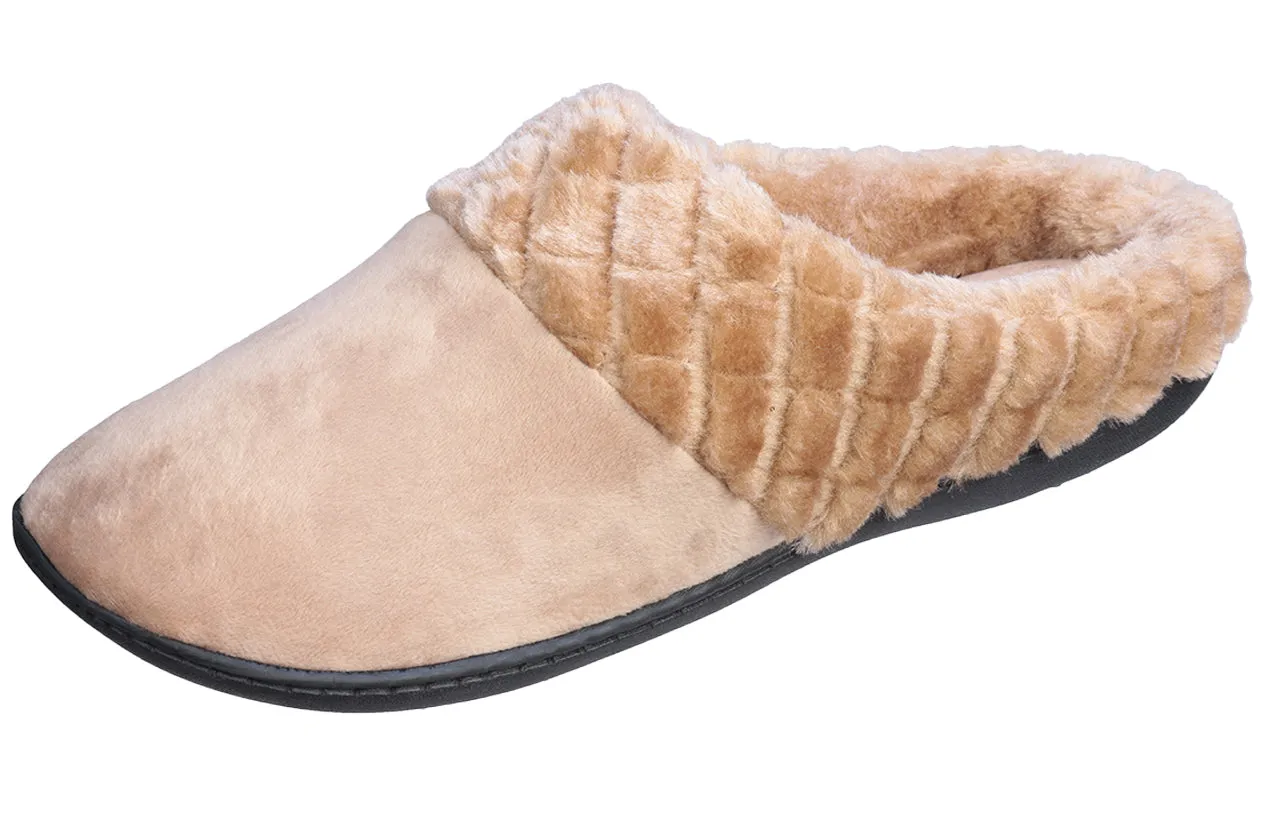 Roxoni Women’s Velour Slippers Memory Foam Clog Quilted Faux Fur Collar