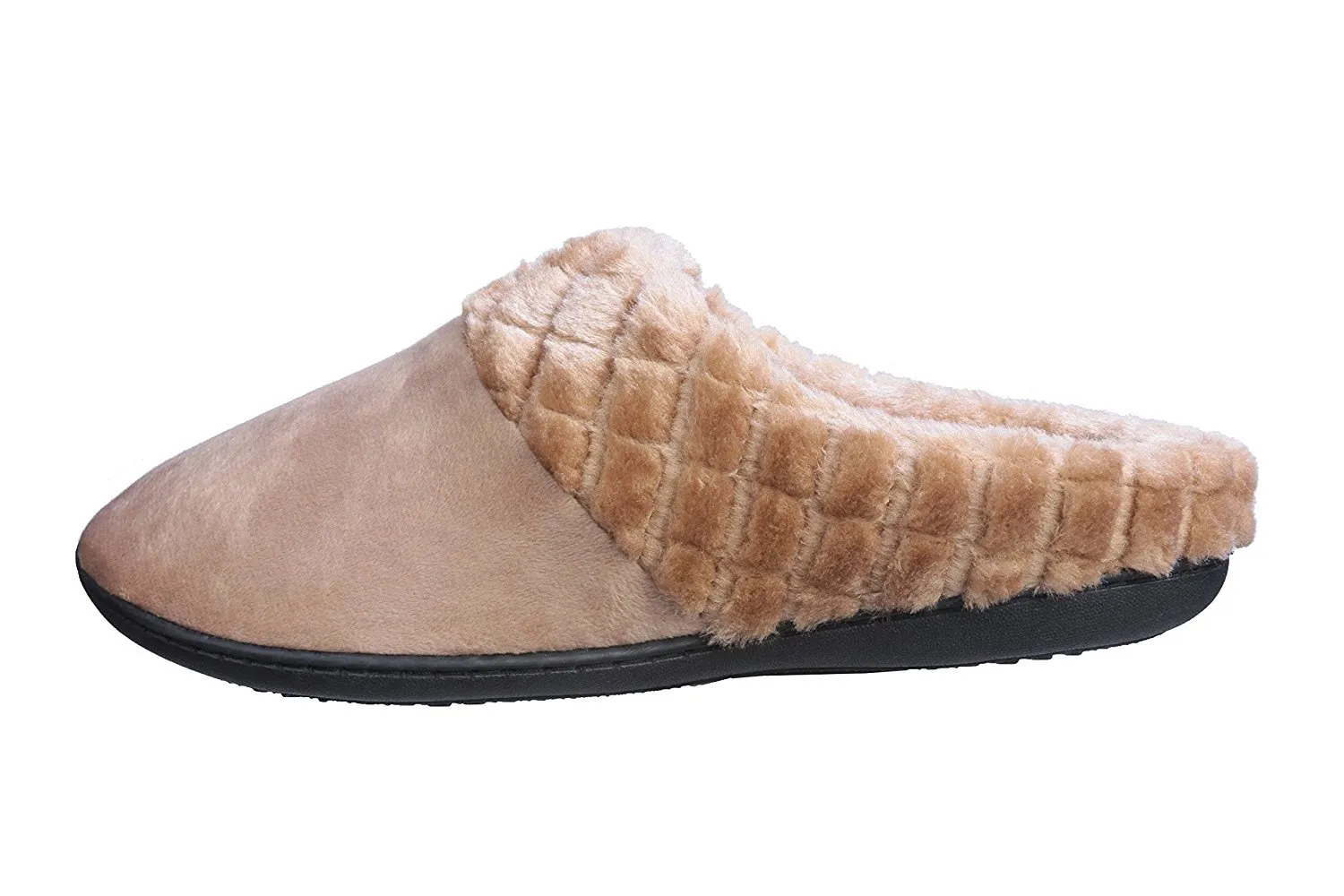 Roxoni Women’s Velour Slippers Memory Foam Clog Quilted Faux Fur Collar