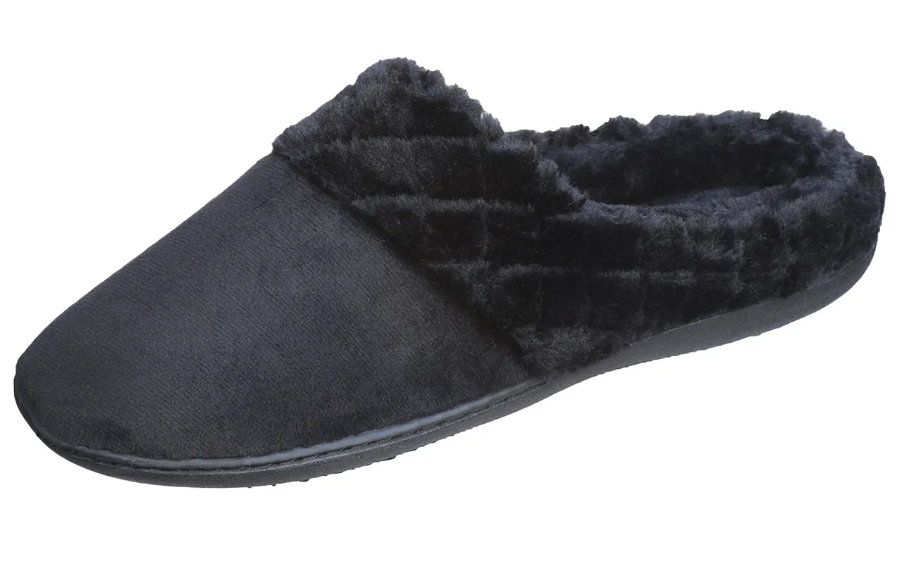 Roxoni Women’s Velour Slippers Memory Foam Clog Quilted Faux Fur Collar