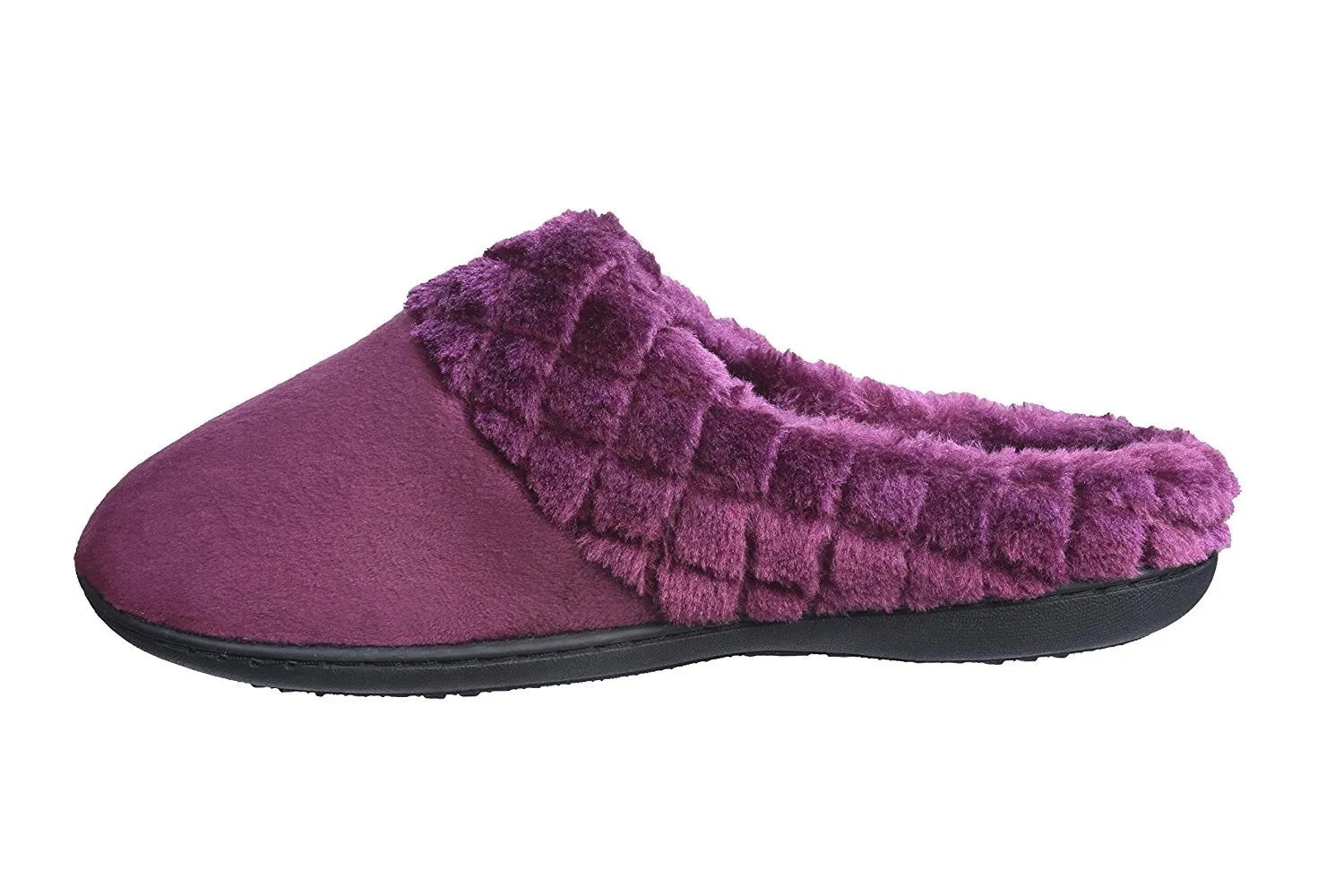 Roxoni Women’s Velour Slippers Memory Foam Clog Quilted Faux Fur Collar