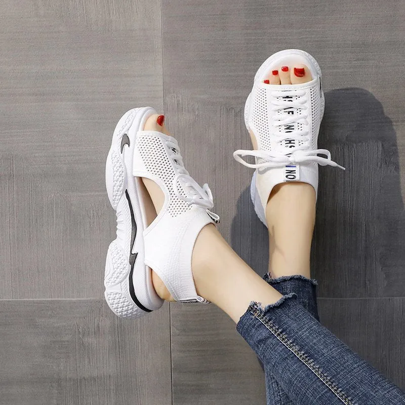 Sandals Wedges Footwear Summer Platform Sandals Shoes Female Slip On Peep Toe Knitted Ladies Sneakers Casual