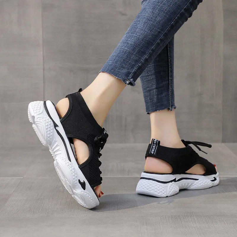 Sandals Wedges Footwear Summer Platform Sandals Shoes Female Slip On Peep Toe Knitted Ladies Sneakers Casual