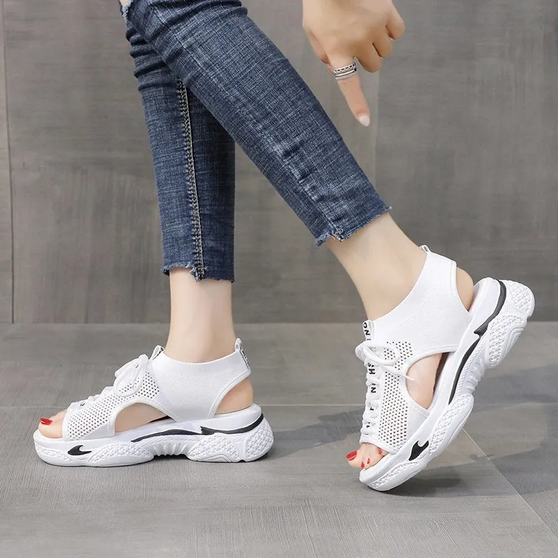 Sandals Wedges Footwear Summer Platform Sandals Shoes Female Slip On Peep Toe Knitted Ladies Sneakers Casual