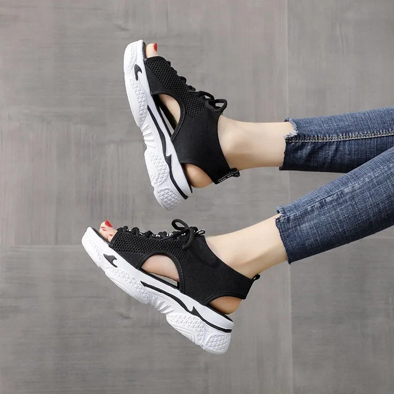 Sandals Wedges Footwear Summer Platform Sandals Shoes Female Slip On Peep Toe Knitted Ladies Sneakers Casual