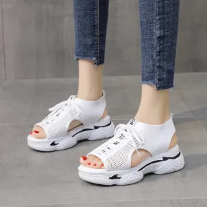 Sandals Wedges Footwear Summer Platform Sandals Shoes Female Slip On Peep Toe Knitted Ladies Sneakers Casual