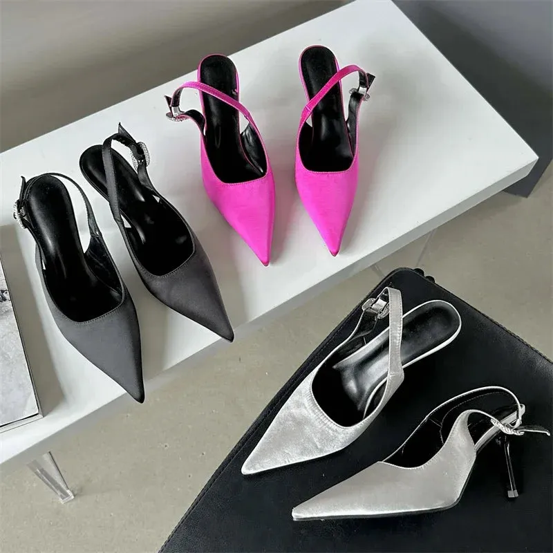 Satin Pointed Toe High Heel Pumps Sandals for Women