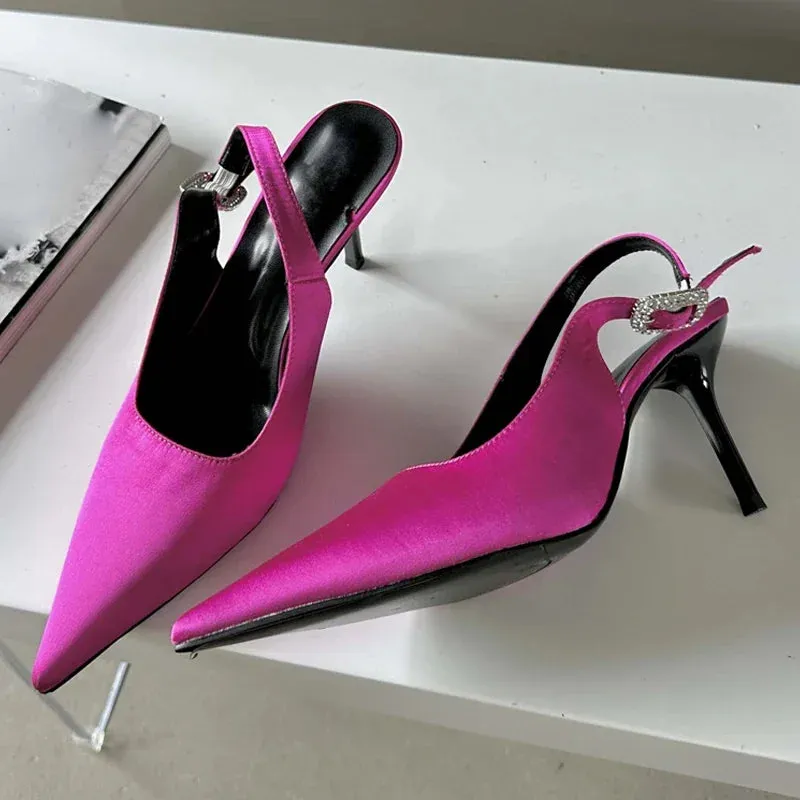 Satin Pointed Toe High Heel Pumps Sandals for Women