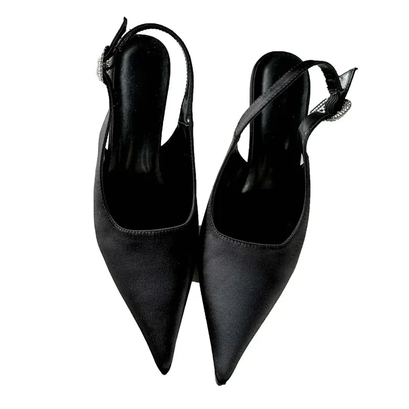 Satin Pointed Toe High Heel Pumps Sandals for Women