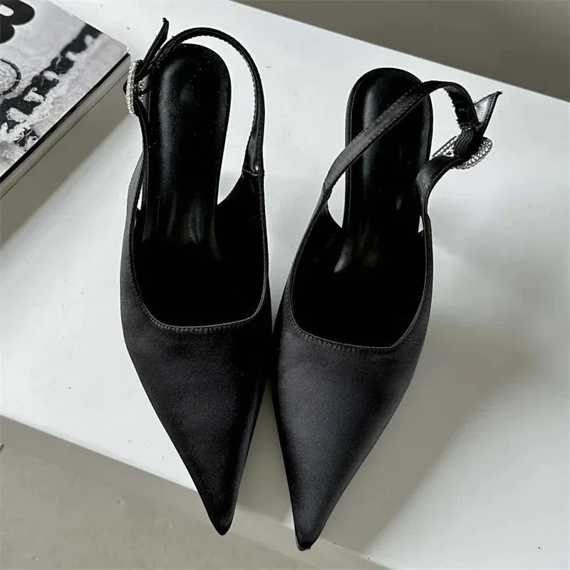 Satin Pointed Toe High Heel Pumps Sandals for Women