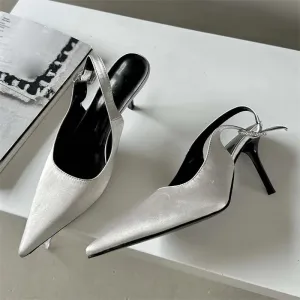 Satin Pointed Toe High Heel Pumps Sandals for Women