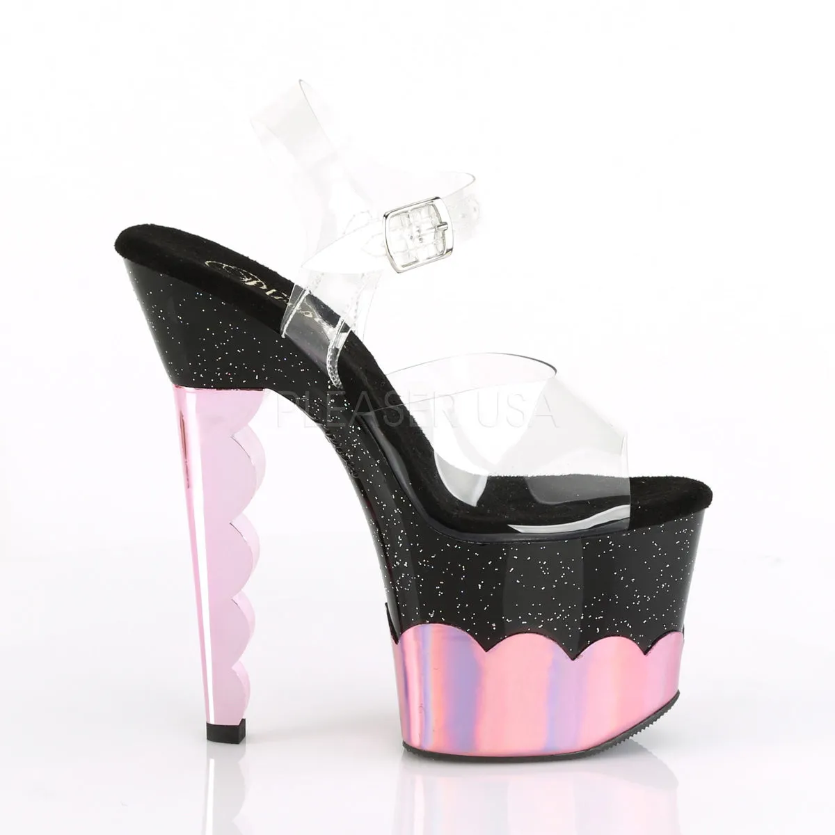 SCALLOP-708-2HGM  Clear/Black-Baby Pink Hologram