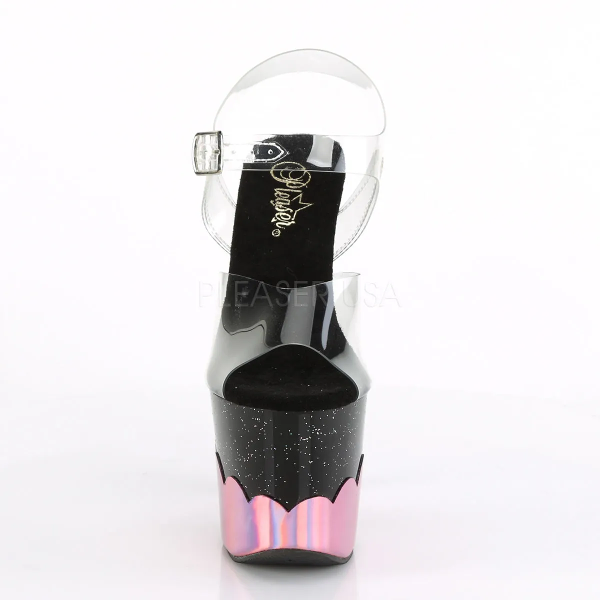 SCALLOP-708-2HGM  Clear/Black-Baby Pink Hologram