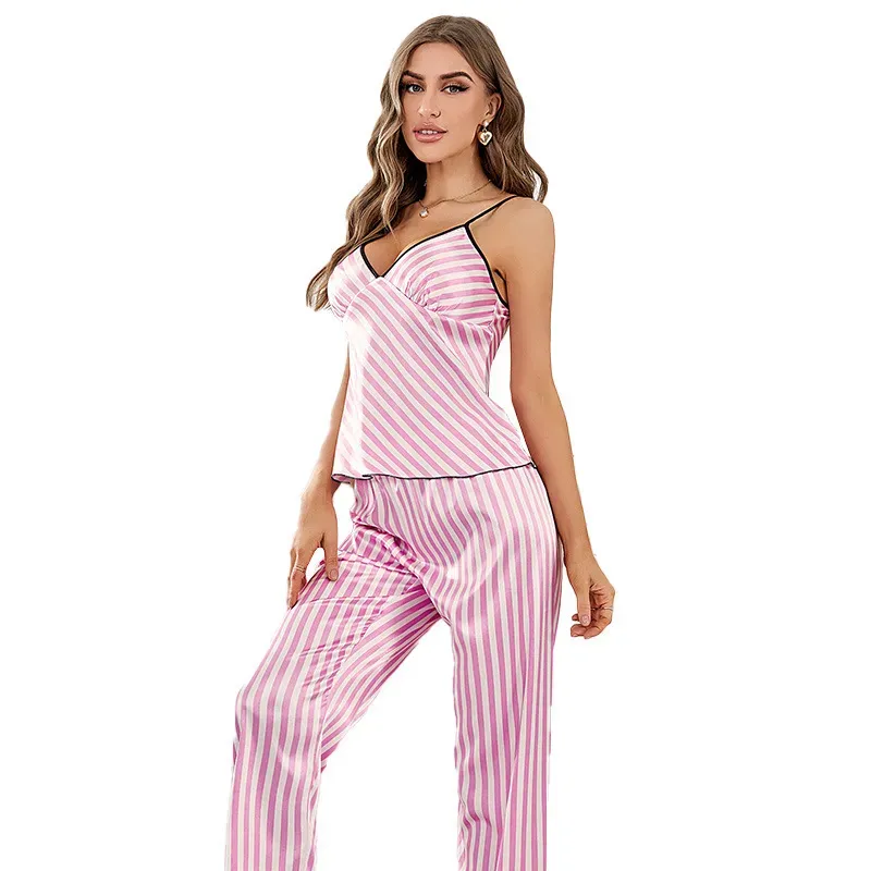 Serene Slumber Stripe Satin Cami and Pants Loungewear Set