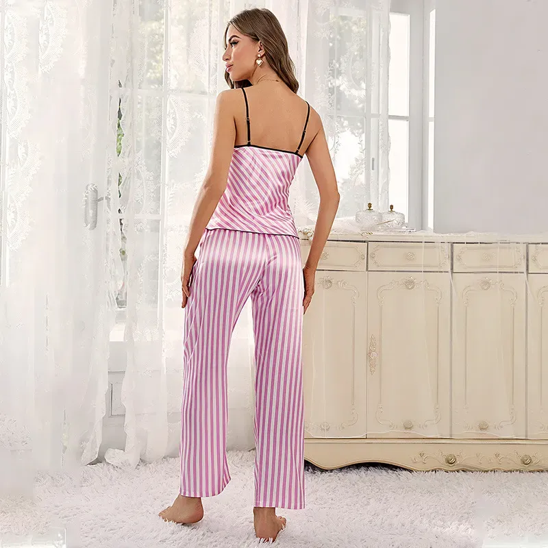 Serene Slumber Stripe Satin Cami and Pants Loungewear Set