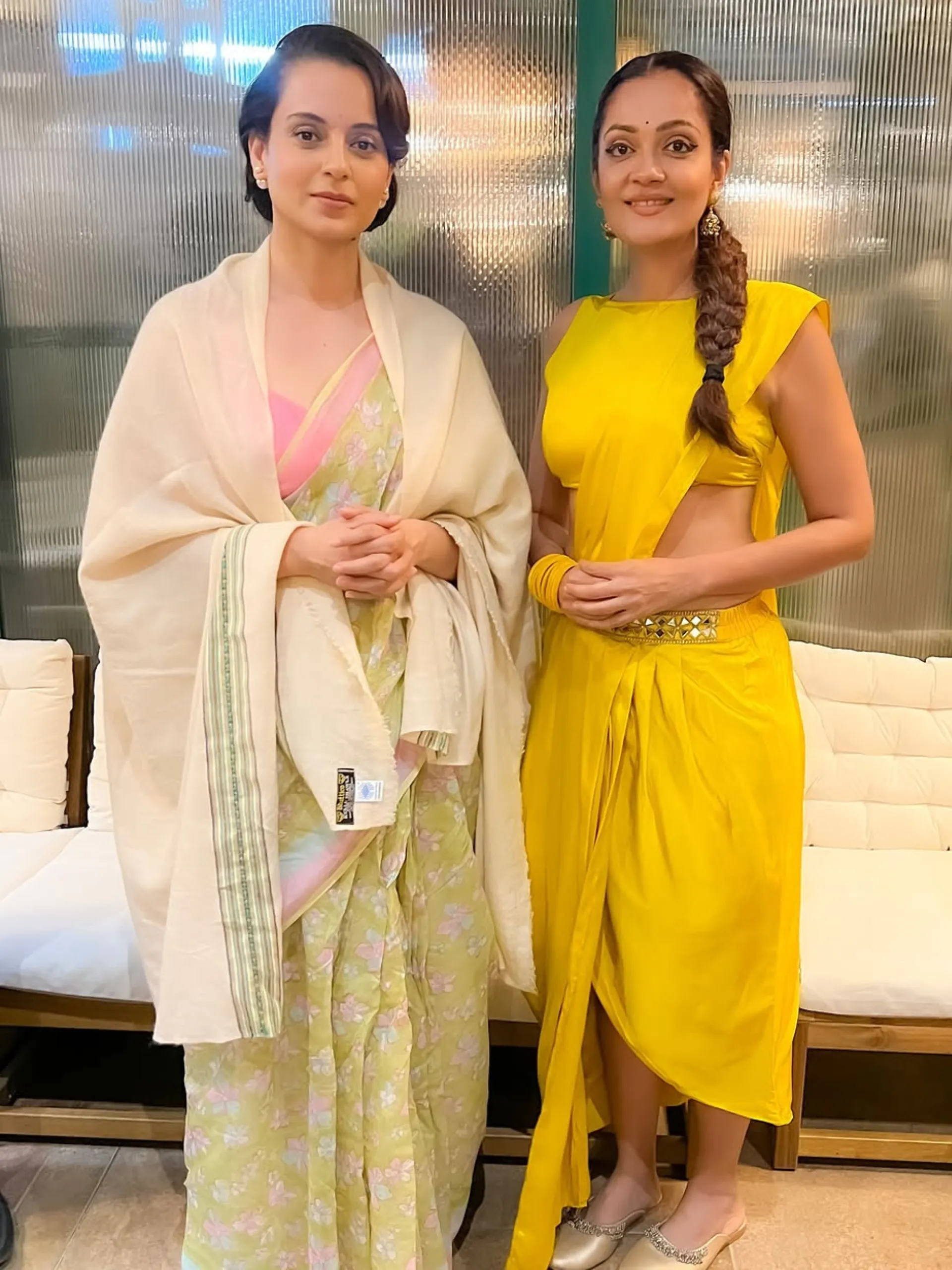 SET | Yellow wrap Dhoti Saree with Mirror Waist & Tie Blouse