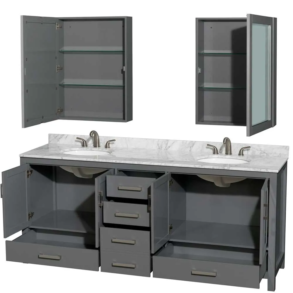 Sheffield 80 Inch Double Bathroom Vanity in Dark Gray