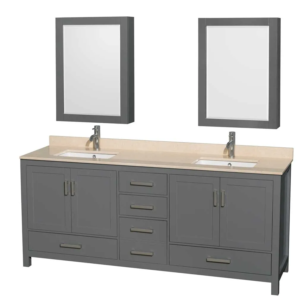 Sheffield 80 Inch Double Bathroom Vanity in Dark Gray
