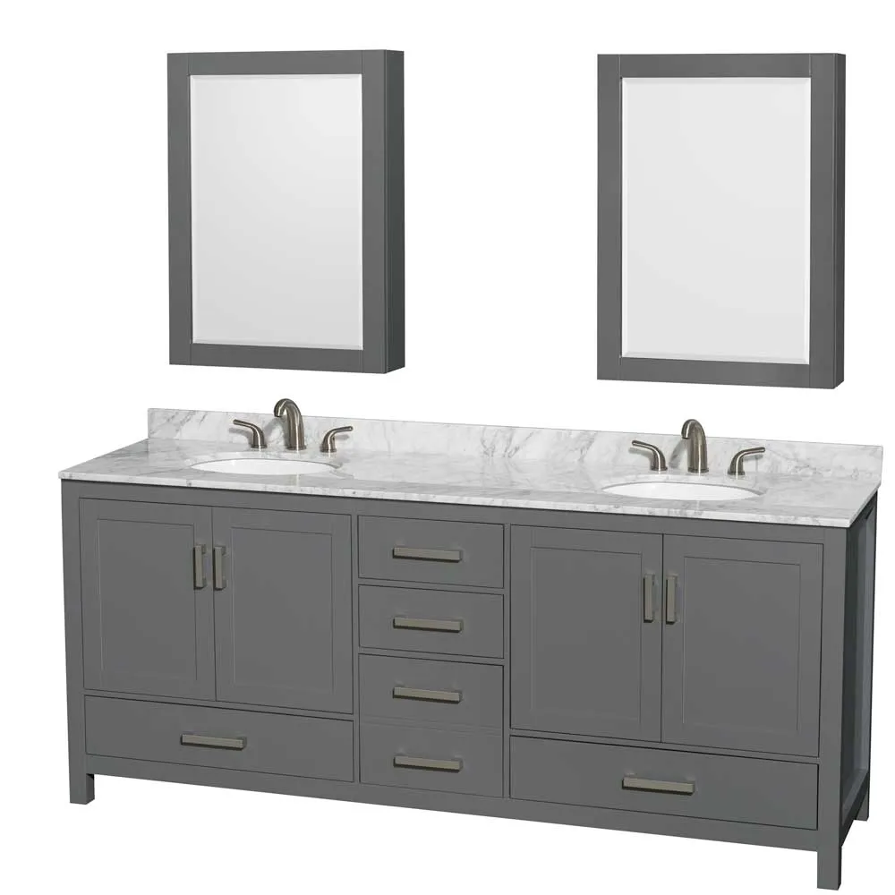 Sheffield 80 Inch Double Bathroom Vanity in Dark Gray