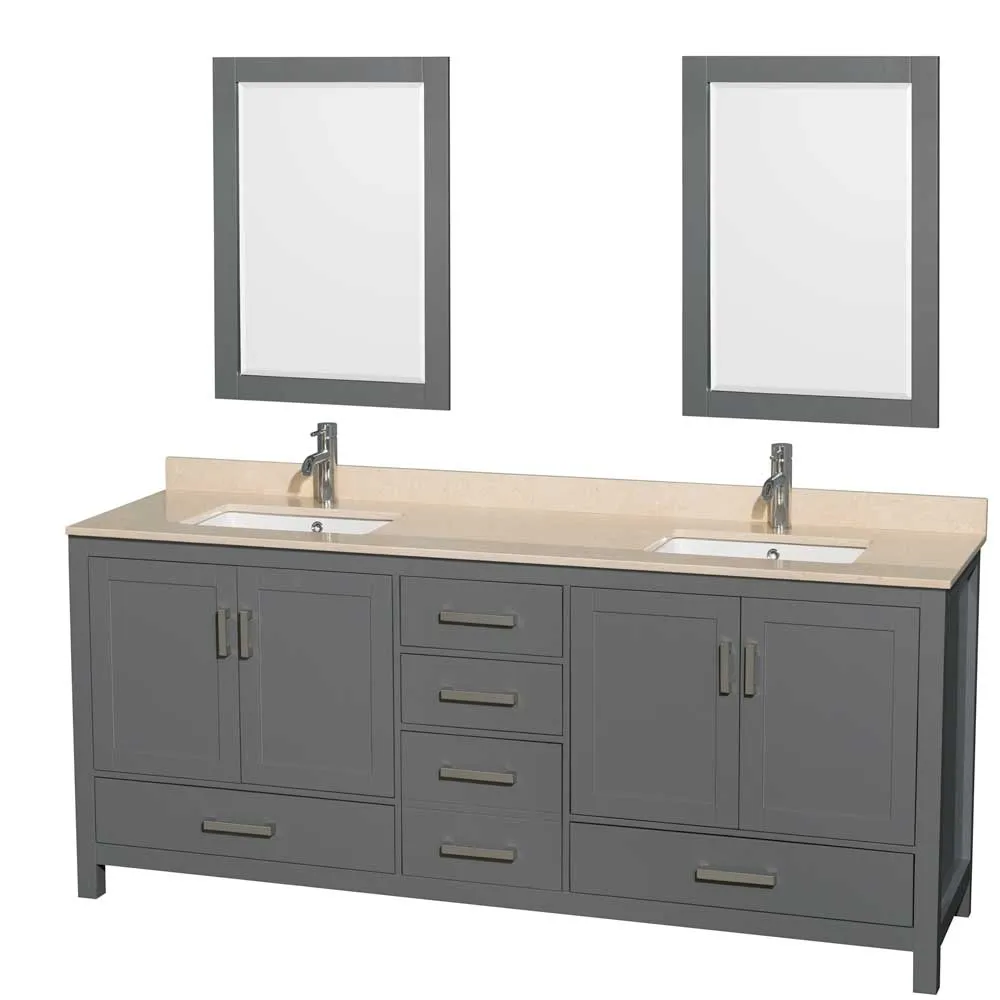 Sheffield 80 Inch Double Bathroom Vanity in Dark Gray